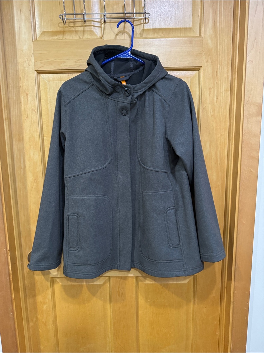 Lucy Women's Hooded Pea Coat in Charcoal Gray